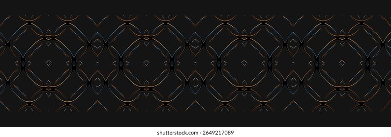 Banner, patterned cover design, wallpaper. Geometric ethnic gold pattern on black background. Vintage tribal ornaments, arabesques, mandala, fresco, painting of the East, Asia, India, Mexico, Aztec.