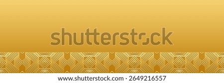 Banner, patterned cover design, wallpaper. Geometric ethnic gold pattern on gold background, embossing. 3D relief ornaments, arabesques, mandala, fresco, painting of the East, Asia, India, Mexico.