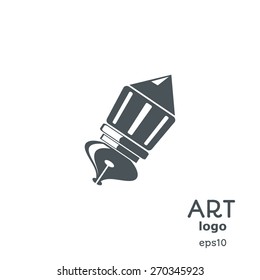 Banner with a pen, brush and the text block. Communication. Your logo Office and stationery. Vector illustration.