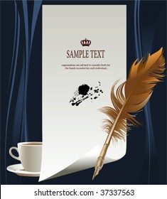 Banner mit Stift und Tasse Kaffee. Alle Elemente und Texturen sind einzelne Objekte. Vektorgrafik-Skala auf jede beliebige Größe.