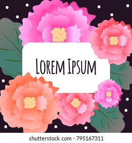 Banner with peonies. Card, pattern, invitation, frame with flowers. Vector illustration