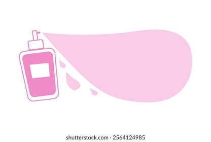 Banner perfume for women in a bottle, pink color, aroma. Drops of perfume water. Abstract vector illustration with place for text. Isolated background.