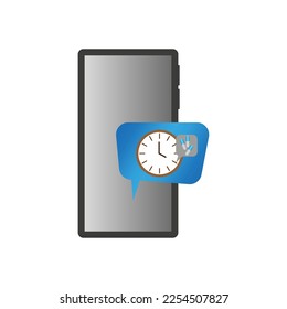 Banner with phone message clock. Mobile phone vector. Timer notification. Vector illustration.