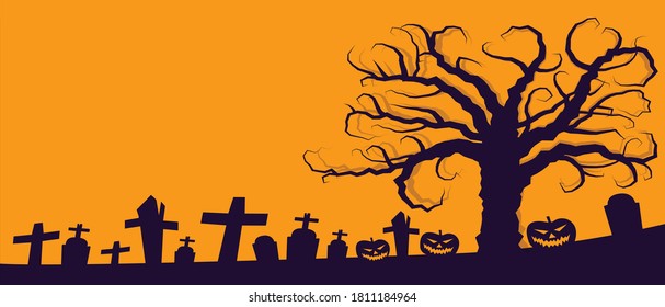 Banner photo of happy Halloween vector design dark background,Trick or treat - Halloween party. halloween concept.