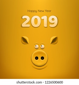 Banner mit Schweineschnupfen auf goldenem Hintergrund. Neujahr 2019