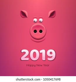 Banner mit Schweineschnupfen auf rosafarbenem Hintergrund.Neujahr 2019