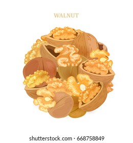 banner with pile of walnuts for your design 