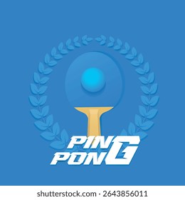 Banner ping pong tournament, champion competition, winner, laurel wreath. Flat design poster table tennis racket and ball, sports games, hobby, active lifestyle