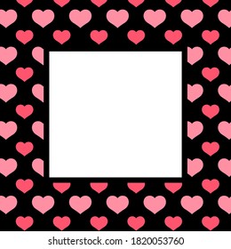 banner pink black heart pattern, square frame background, black pink frame with heart shape pattern, for valentine's day banner and card, heart shape black pink pattern for copy space
