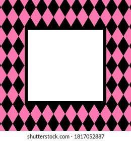 banner pink black rhombus pattern for background, black pink frame for cosmetics banner background, black pink in pattern diamond rhomb shape, copy space