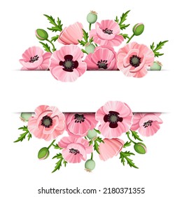 Banner with pink poppy flowers. Vector illustration