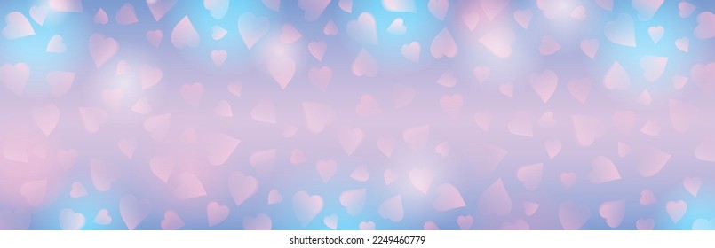 Banner with pink valentines hearts. Valentines greeting background. Horizontal holiday background, headers, posters, cards, website. Vector illustration