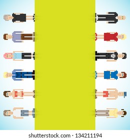 Banner with pixel people. Vector illustration.