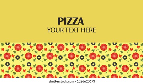 Banner with pizza on a yellow background with space for text