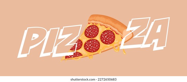 Banner with pizza slice. Tasty pepperoni pizza vector illustration