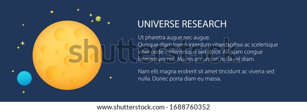 Banner with planet in space and text ,\
yellow moon with stars, space planet with craters in the universe,\
vector illustration
