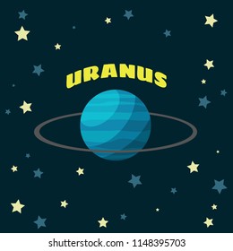 Banner with planet Uranus in cartoon style with text. For print, poster and card design