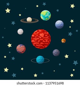 Banner with planets in Solar system in cartoon style. For print, poster and card design