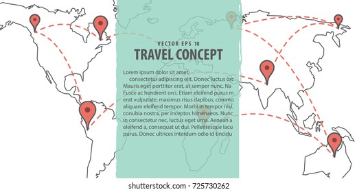 Banner Planning & Location world map illustration vector background. Travel concept.