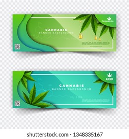 Banner Plant Concept, Cannabis Oil And Legislation Social Issue As Medical And Recreational Weed Usage On Green Background Symbols In A 3D Illustration Style.