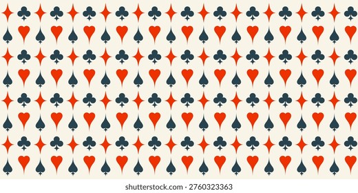 Banner with Playing card suits pattern. Spades, Hearts, Clubs, and Diamonds symbols. Vector illustration