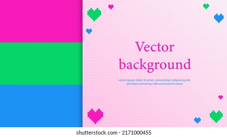 Banner with Polysexual Flag. LGBTQIA community theme vector background with pixel hearts. Template for banners, graphic design, card, etc.