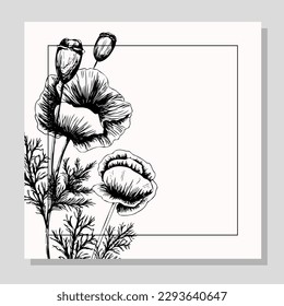 Banner with poppy flowers on a light background. Hand drawn poppy flowers. Symbol of the day of remembrance. Poster for the day of remembrance and victory