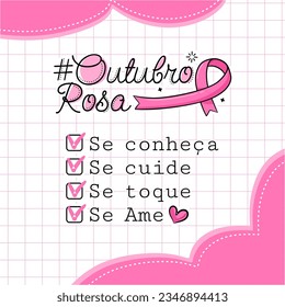 Banner in portuguese for composition october pink breast cancer prevention brazil