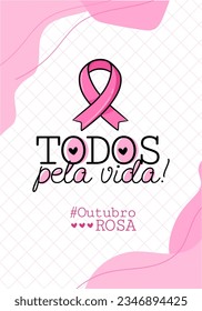 Banner in portuguese for composition october pink breast cancer prevention brazil