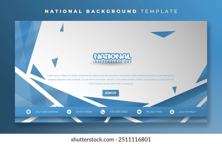 Banner post template with blue abstract shapes on white background. Good template for national day campaign