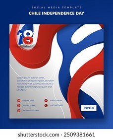 Plantilla de poste de Anuncio con líquido rojo azul sobre diseño de fondo blanco. Día de la independencia de Chile. También buena Plantilla para el día nacional de Chile