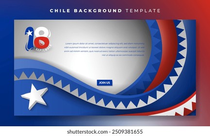 Modelo de postagem de faixa com forma de ziguezague ondulado em estilo 3d. História do dia da independência do Chile. Também bom modelo para a campanha do dia nacional do chile