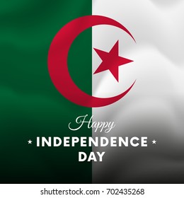 Banner or poster of Algeria independence day celebration. Waving flag. Vector illustration.