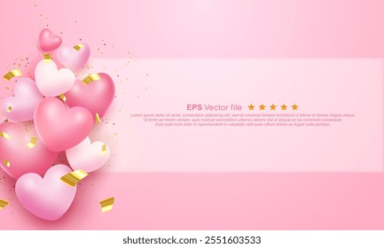 A banner or poster in an amazing shade of pink, decorated with several floating hearts at the back. glass box in the middle for word placement