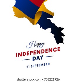 Banner or poster of Armenia independence day celebration. Armenia map. Waving flag. Vector illustration.