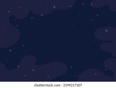 Banner, poster background or postcard template. Vectot illustration of foggy starry sky with copy space