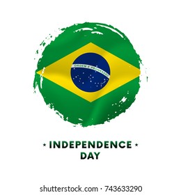 Banner or poster of Brazil Independence Day celebration. Waving flag of Brazil, brush stroke background. Vector illustration.
