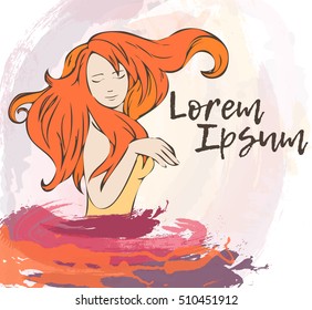 Banner, poster with bright dansing girl, watercolor effects.