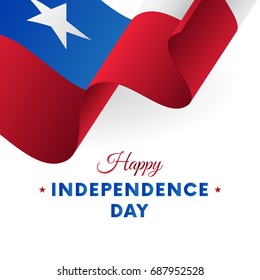 Banner or poster of Chile independence day celebration. Waving flag. Vector illustration.