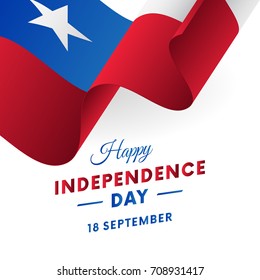 Banner or poster of Chile independence day celebration. Waving flag. Vector illustration.