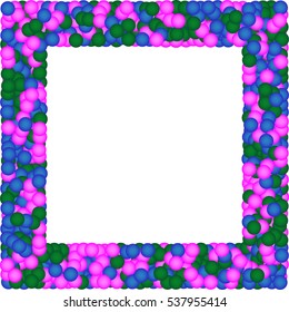 banner, poster with colored balls. circles: blue, red, green. white square. vector background