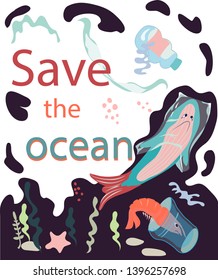 Poster Containing Call Save Ocean Plastic Stock Vector (Royalty Free ...