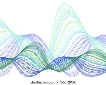 Banner, poster, cover layout backdrop, abstract wavy curves pattern template. Vector green and cyan blue color pattern on white, geometric graphic design, abstract background with curve lines.