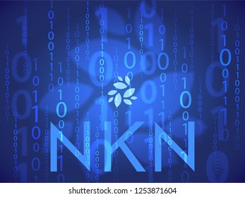 Banner, poster crypto currency symbol nkn on dark blue background. Stock illustration.