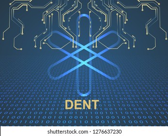 Banner, poster crypto currency symbol dent on blue background. Stock illustration.