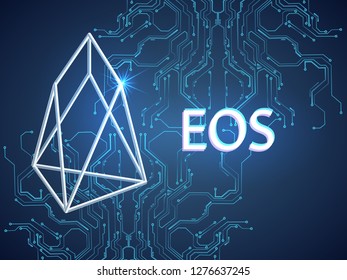 Banner, poster crypto currency symbol eos on blue background. Stock illustration.