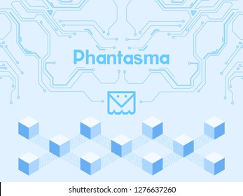 Banner, poster crypto currency symbol phantasma on blue background. Stock illustration.