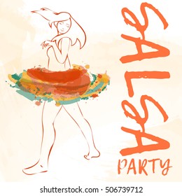 Banner, poster with dansing girl, watercolor effects.