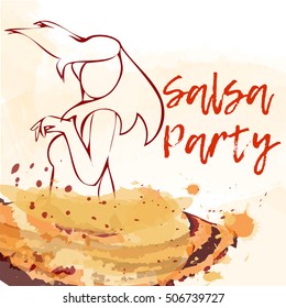Banner, poster with dansing girl, watercolor effects.
