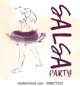 Banner, poster with dansing girl, watercolor effects.